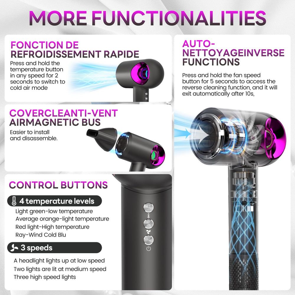 Vatsekui secador de pelo: accesorios magnéticos para concentrador y difusor fáciles de cambiar.