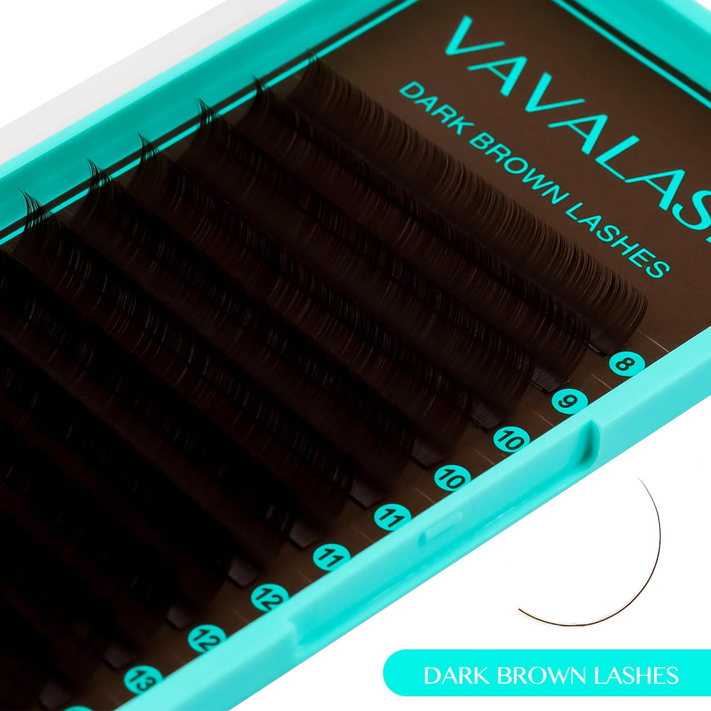 Dark brown lashes in mixed 8–15mm lengths for natural-to-dramatic looks.