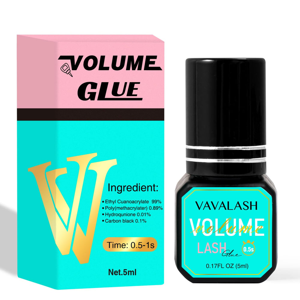 Pegamento VAVALASH para pestañas, envase compacto, secado rápido para volumen.
