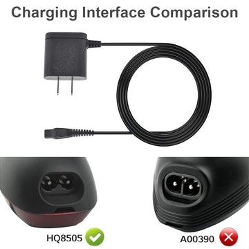 VCUMCLNR cargador Philips Norelco HQ8505, conectores visibles para compatibilidad confiable.