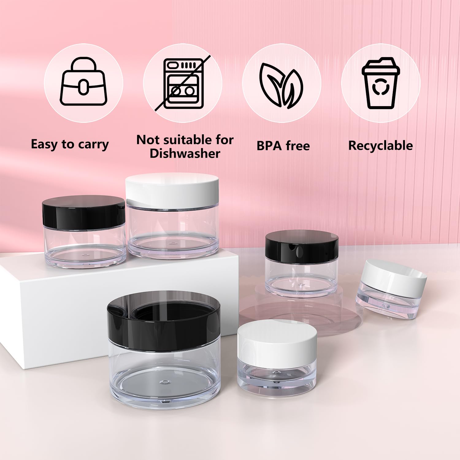 Jarra cosmética VEAIDE en PETG con aspecto vidrio y alta resistencia.