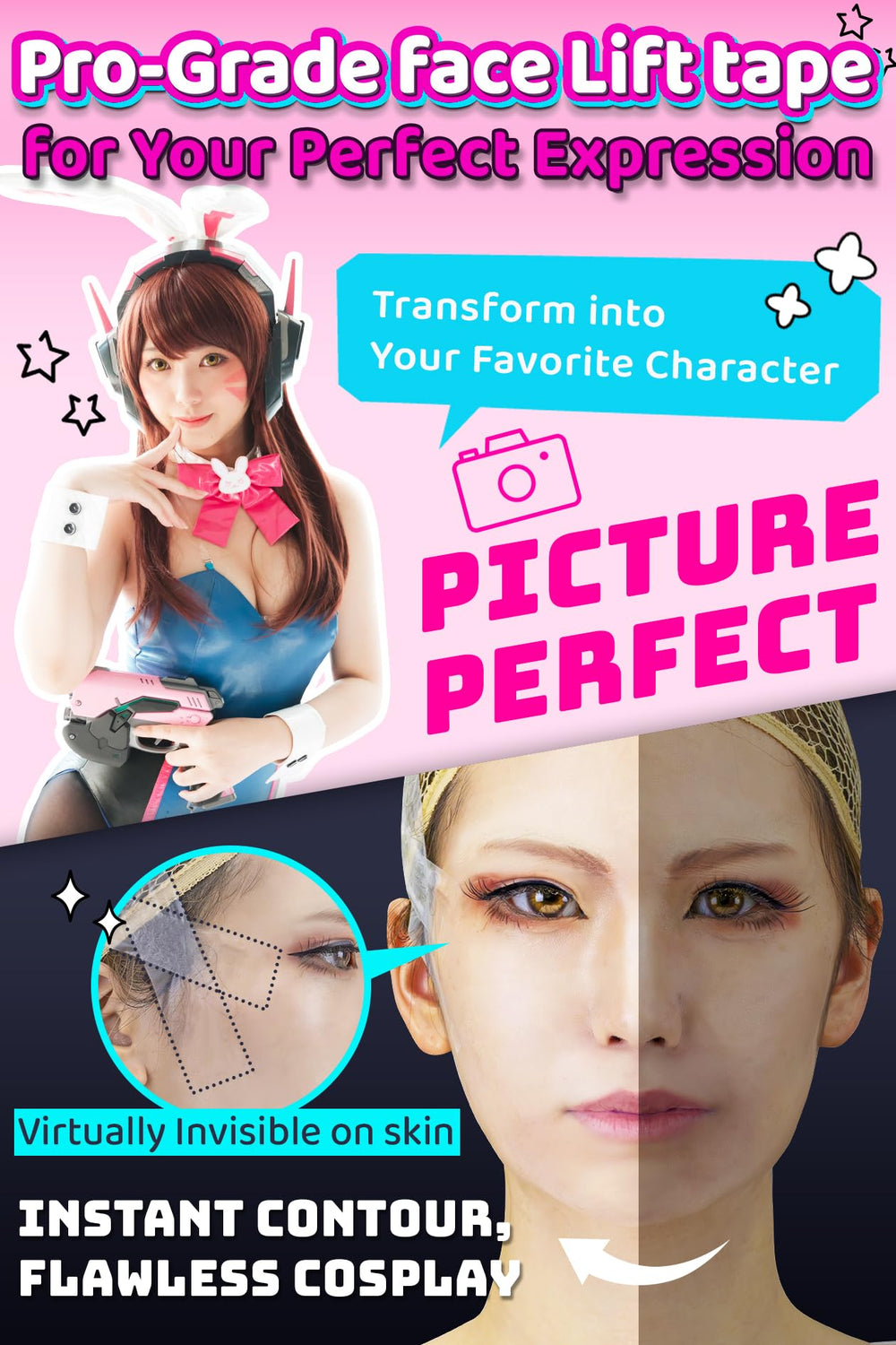 Vectill cinta elevadora cosplay, adhesivo suave para piel sensible durante horas