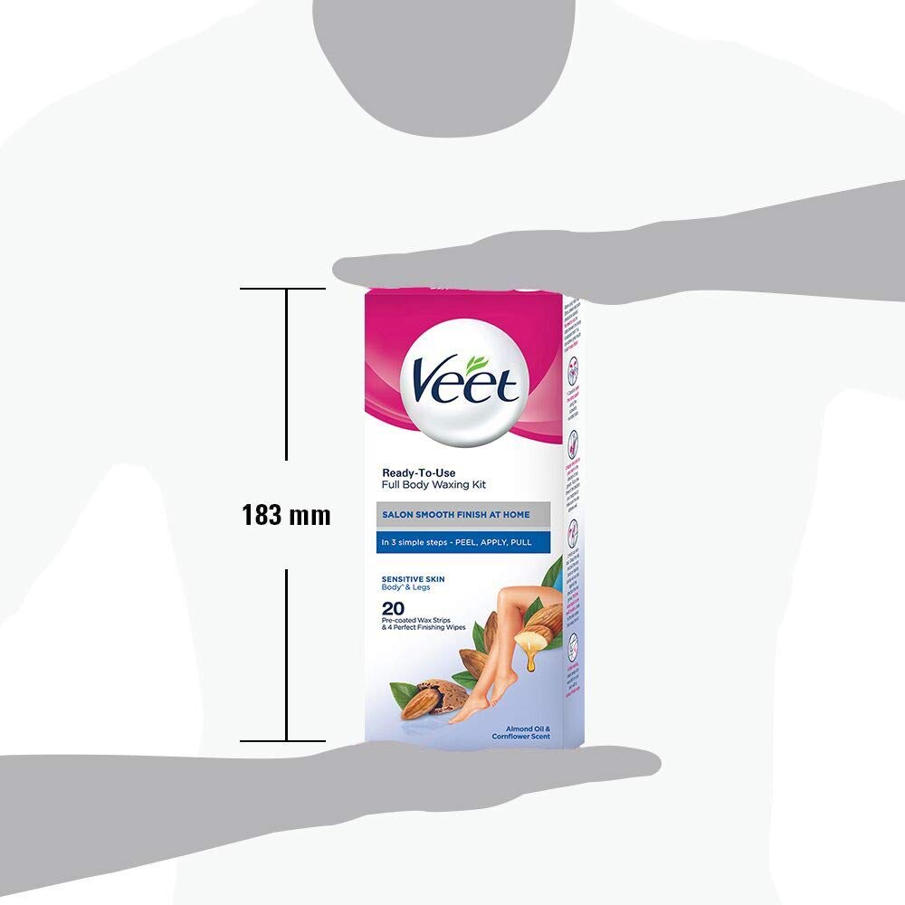Veet kit de depilación para uso diario, piel sensible, 20 tiras incluidas.