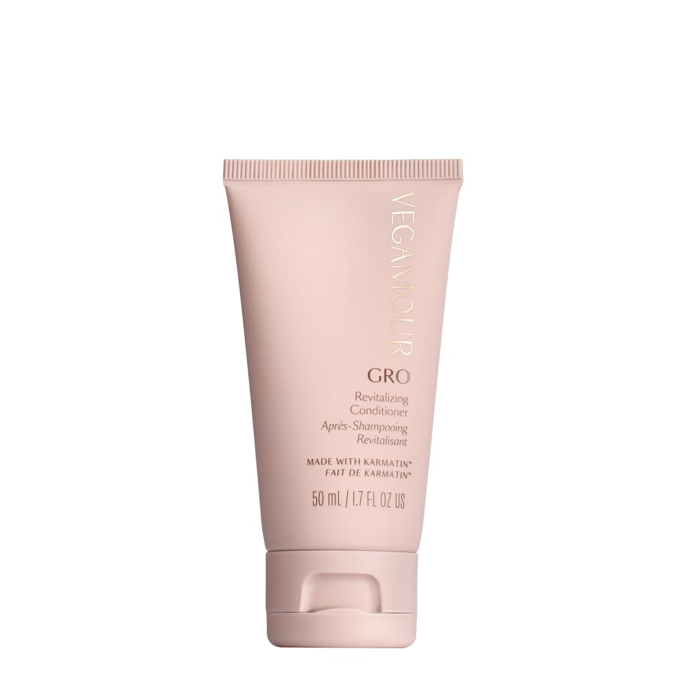 VEGAMOUR GRO Revitalizing Conditioner en formato de viaje, botella compacta para cabello fino.