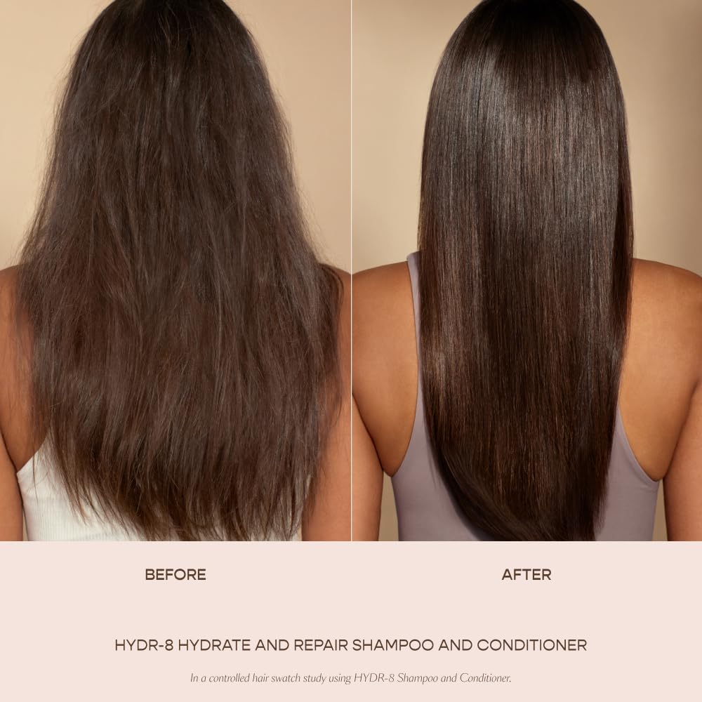 HYDR-8 de VEGAMOUR: cabello seco recibe hidratación intensa tras lavado.