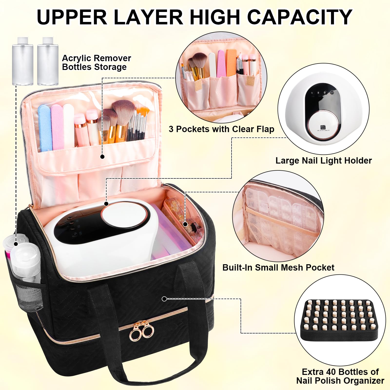 Veirdro organizador de uñas, doble capa superior para herramientas y accesorios.