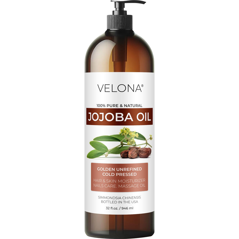 Velona Aceite de Jojoba con bomba, 32 oz, hidratación duradera para piel y cabello.