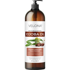 Velona Aceite de Jojoba con bomba, 32 oz, hidratación duradera para piel y cabello.