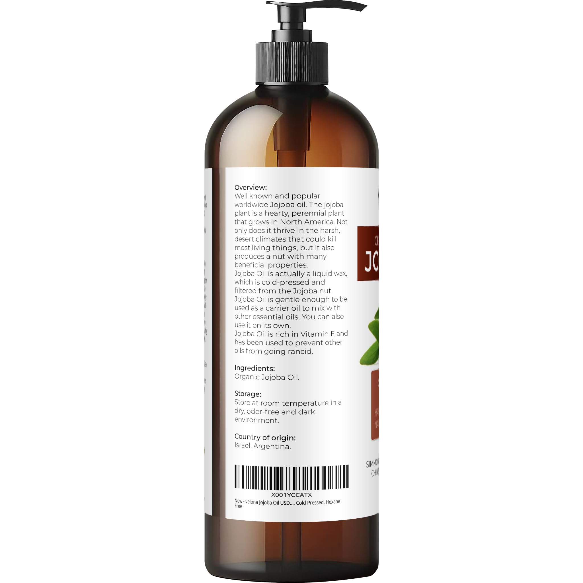 Etiqueta certificada USDA de Velona resalta pureza y calidad.
