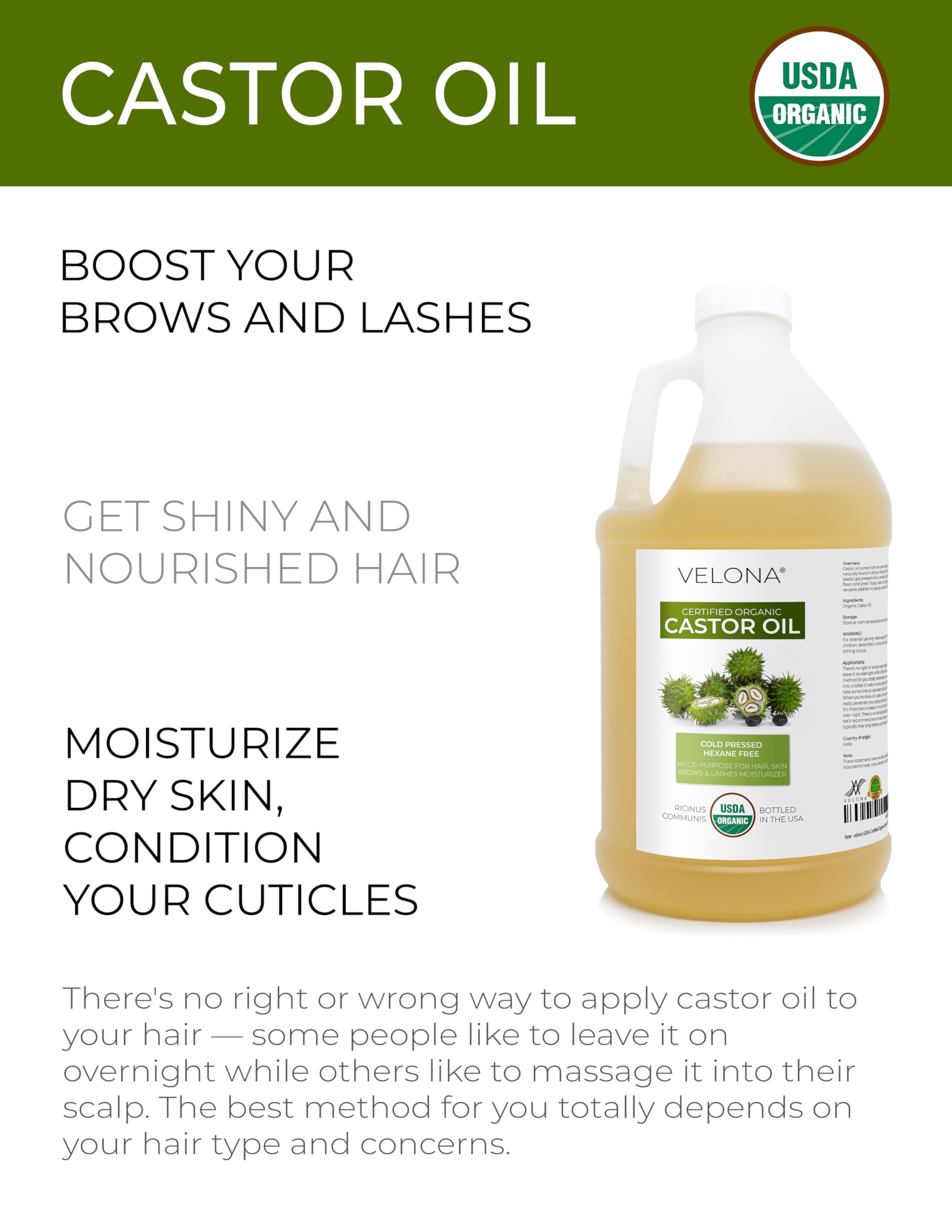 Velona aceite ricino para cabello, aporta brillo e hidratación.