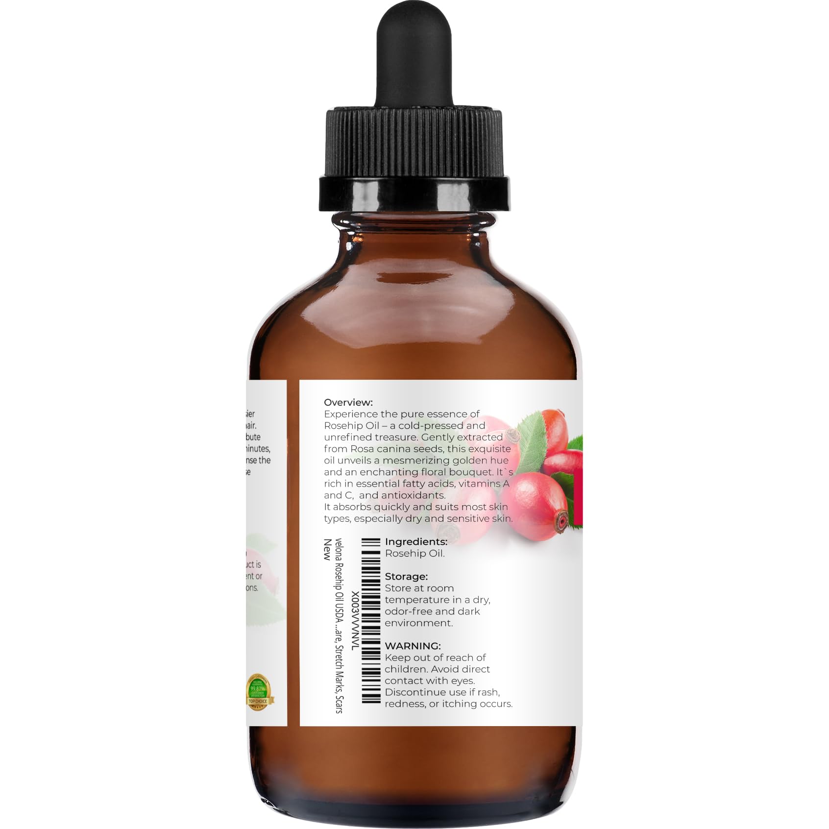 Velona Aceite de Rosa Mosqueta: se absorbe suave para rostro y cuerpo.
