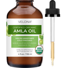 Velona Amla Aceite, botella, hidrata cabello y cuero cabelludo.