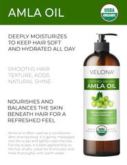 Velona Amla Oil, aceite prensado en frío para cabello suave y brillante.