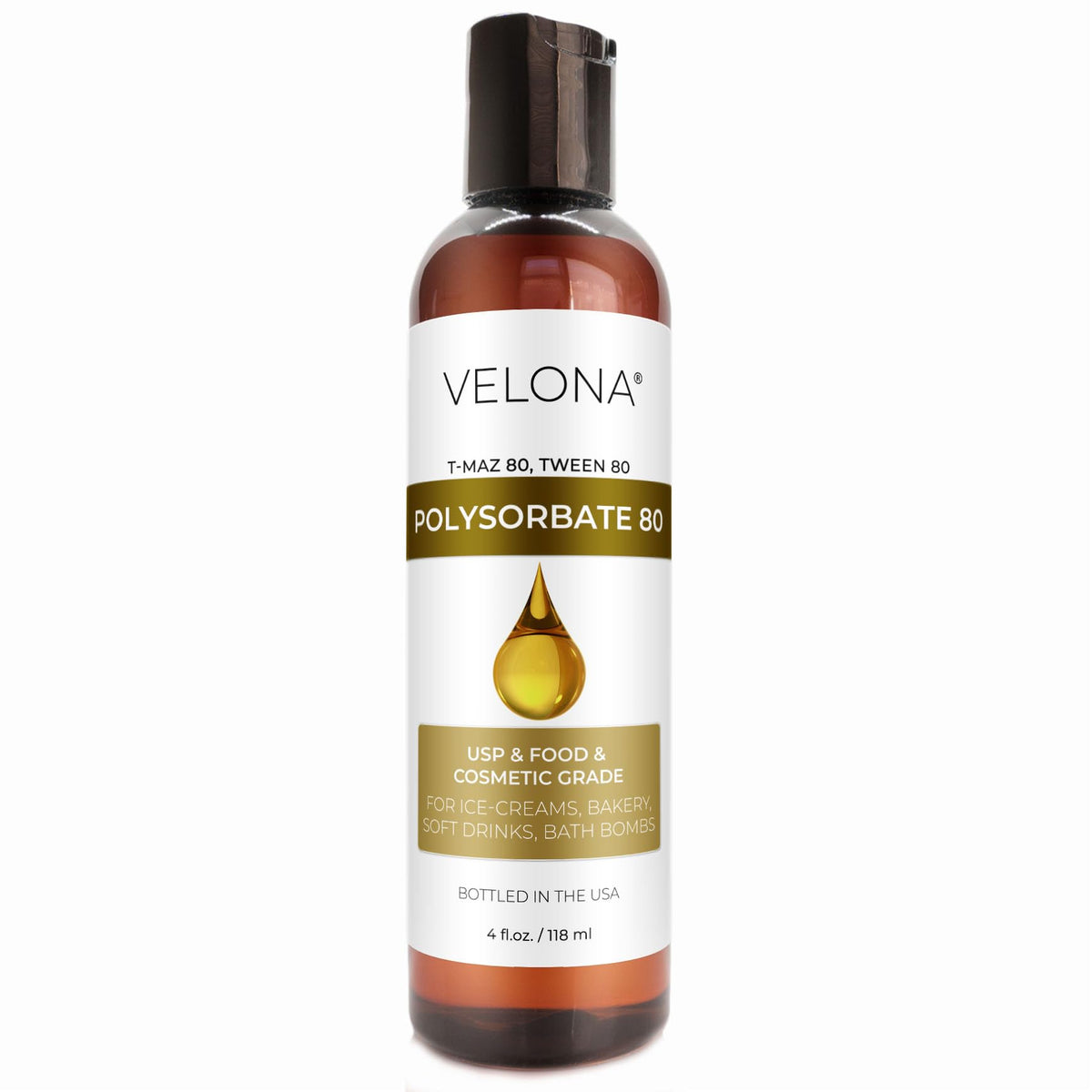 Frasco Velona Polysorbate 80 con solubilizante estable para cosméticos.