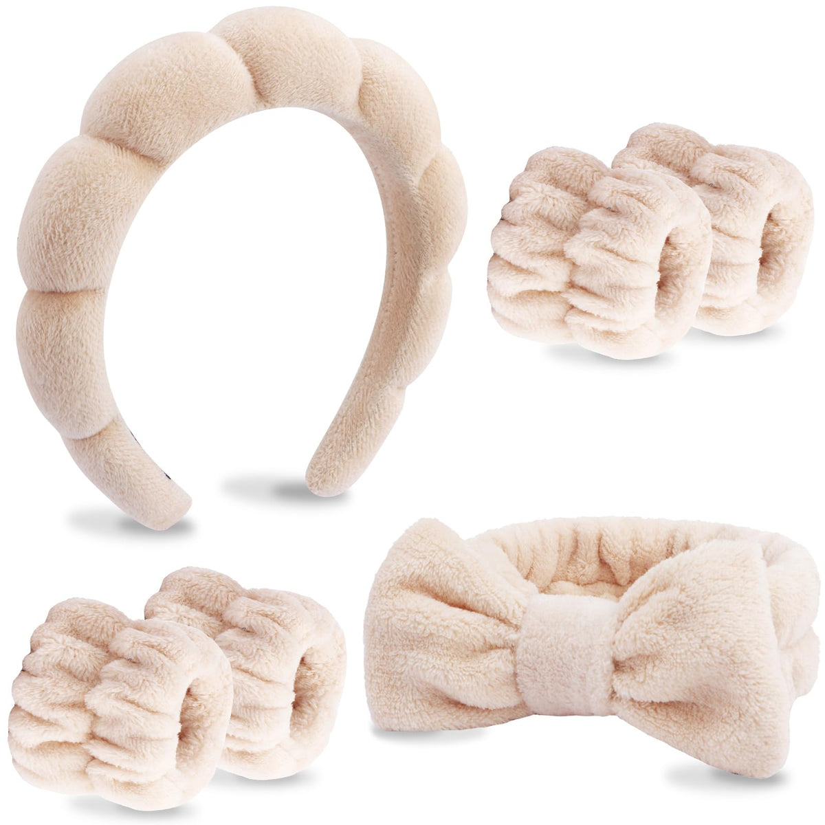 VELSCRUN banda cabeza spa con lazo marrón, ideal para lavar la cara con comodidad
