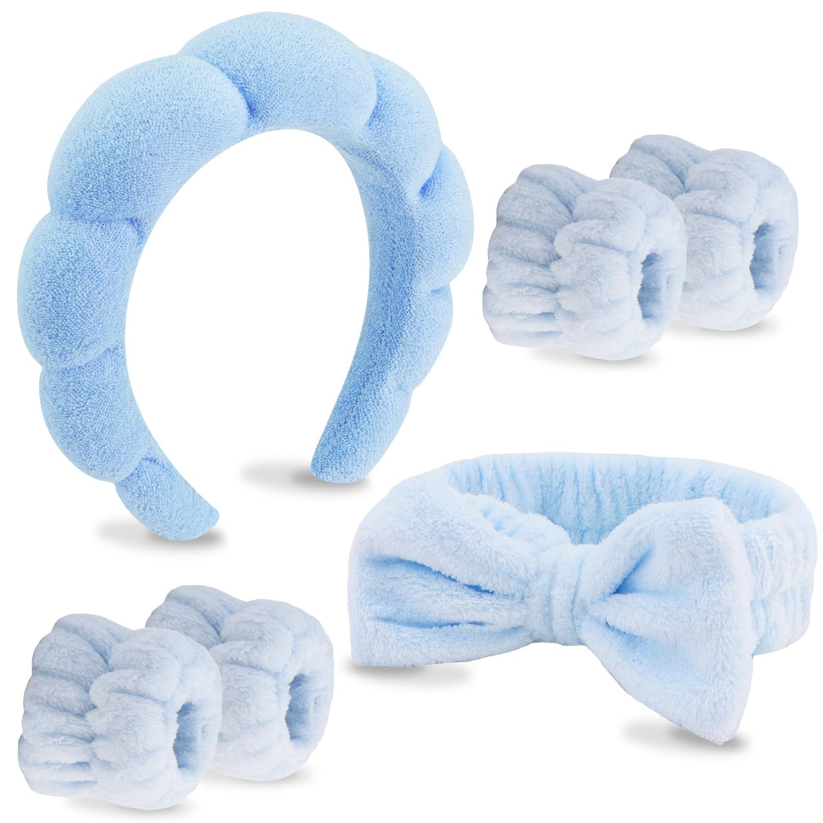 VELSCRUN banda spa para cabeza con moño azul, ideal para lavados faciales