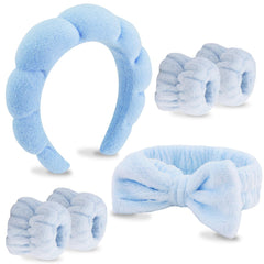 VELSCRUN banda spa para cabeza con moño azul, ideal para lavados faciales