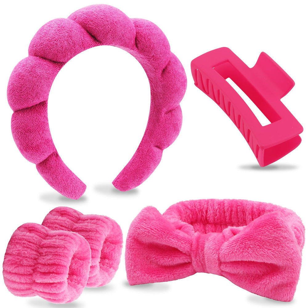 VELSCRUN Bandana spa rosa fucsia con lazo para lavado facial.