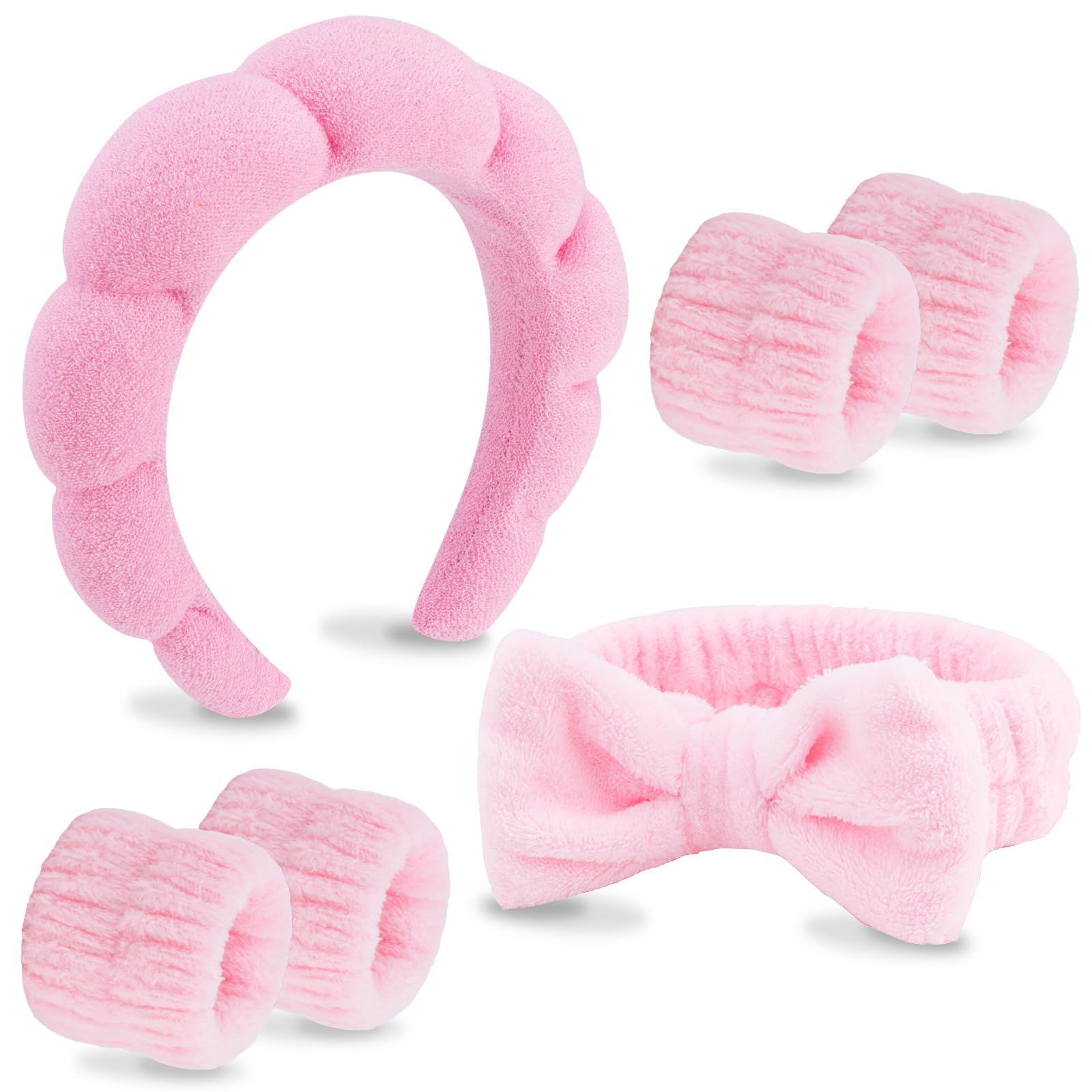 VELSCRUN diadema spa rosa con lazo para lavado de rostro