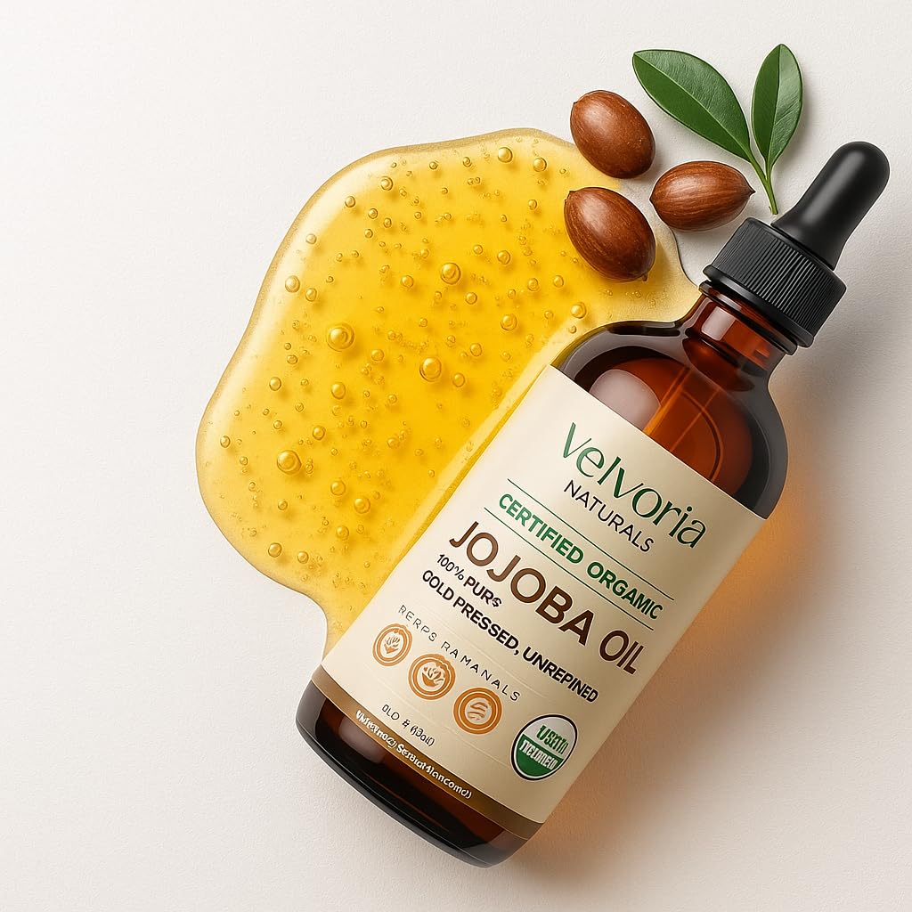 Aplicación suave en rostro con Velvoria Naturals aceite de jojoba