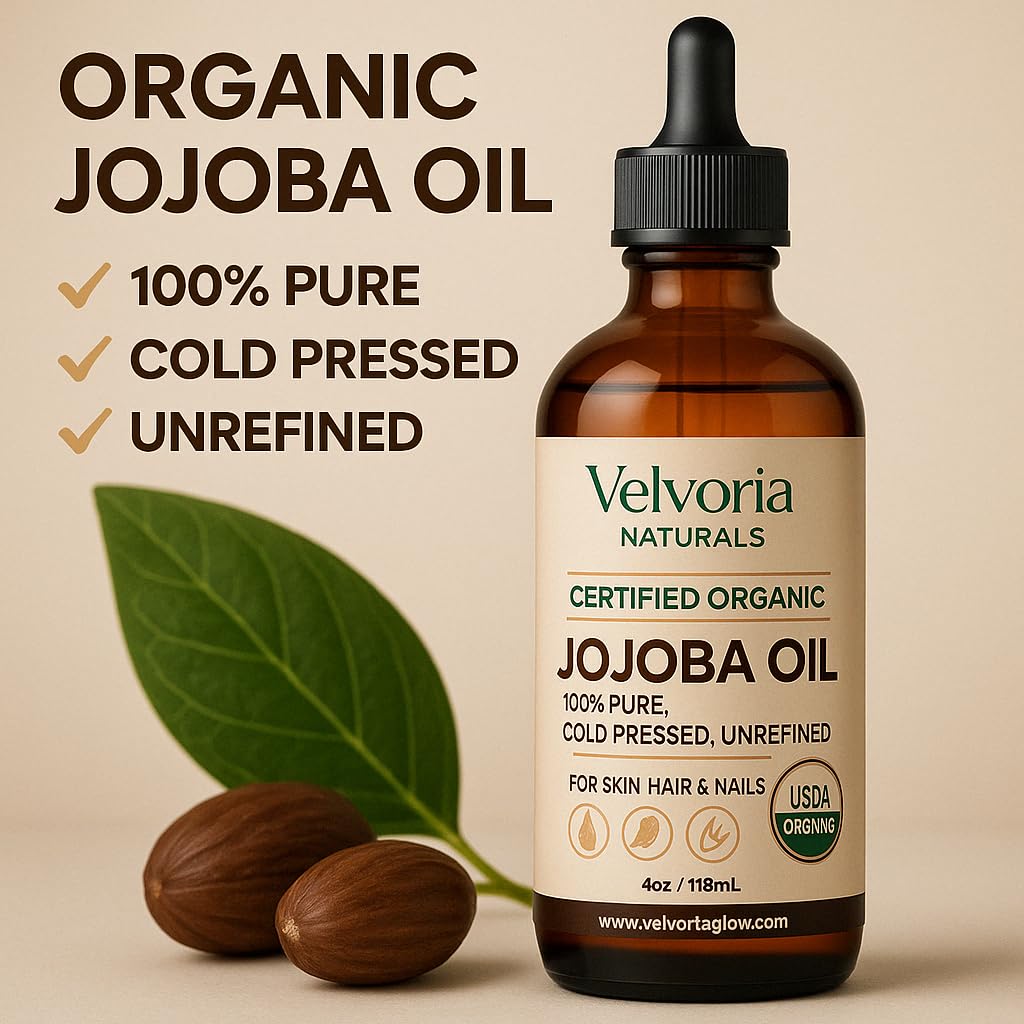Gotero preciso de Velvoria Naturals para dosificación limpia de aceite de jojoba