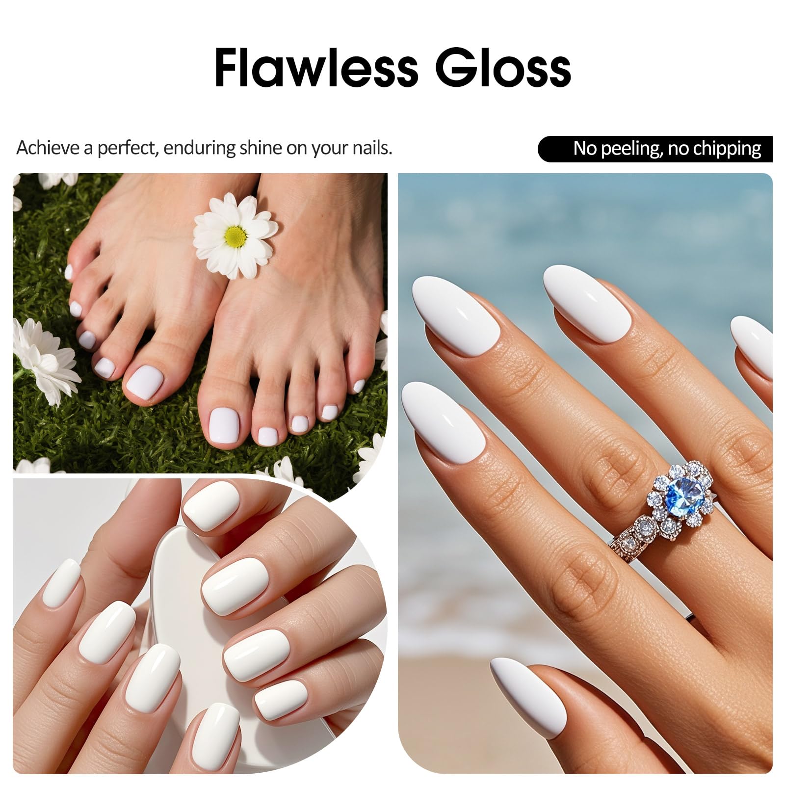 VENALISA Esmalte gel blanco, pincel ancho llega a la cutícula.