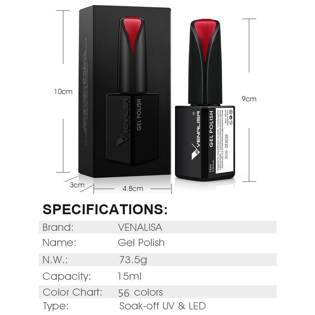VENALISA esmalte gel negro 15ml textura suave y sin grumos para cobertura.