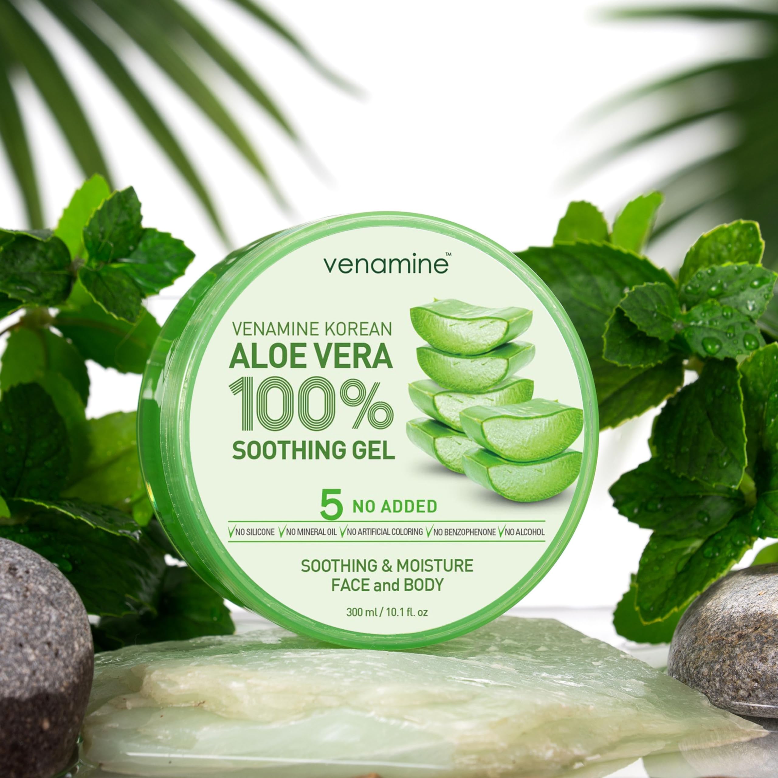 Ingredientes orgánicos de VENAMINE aloe vera para cuidado de piel.
