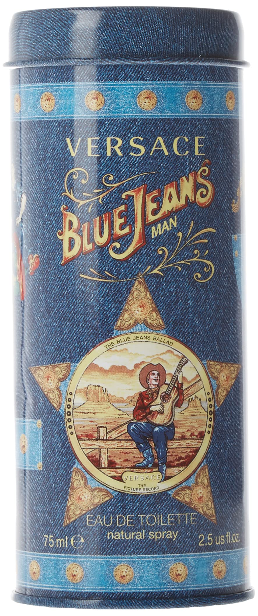 Versace Blue Jeans para hombre, etiqueta visible, transmite estilo clásico y confianza en el día a día.