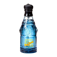 Versace Blue Jeans para hombre, frasco en primer plano, aroma fresco para uso diario.
