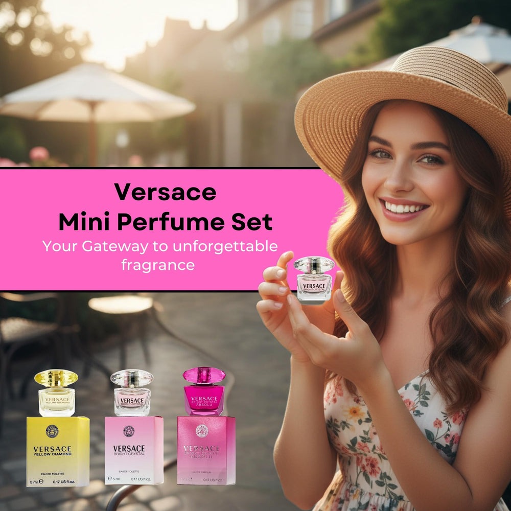 Versace botellas miniatura brillo oro, lujo en formato de viaje