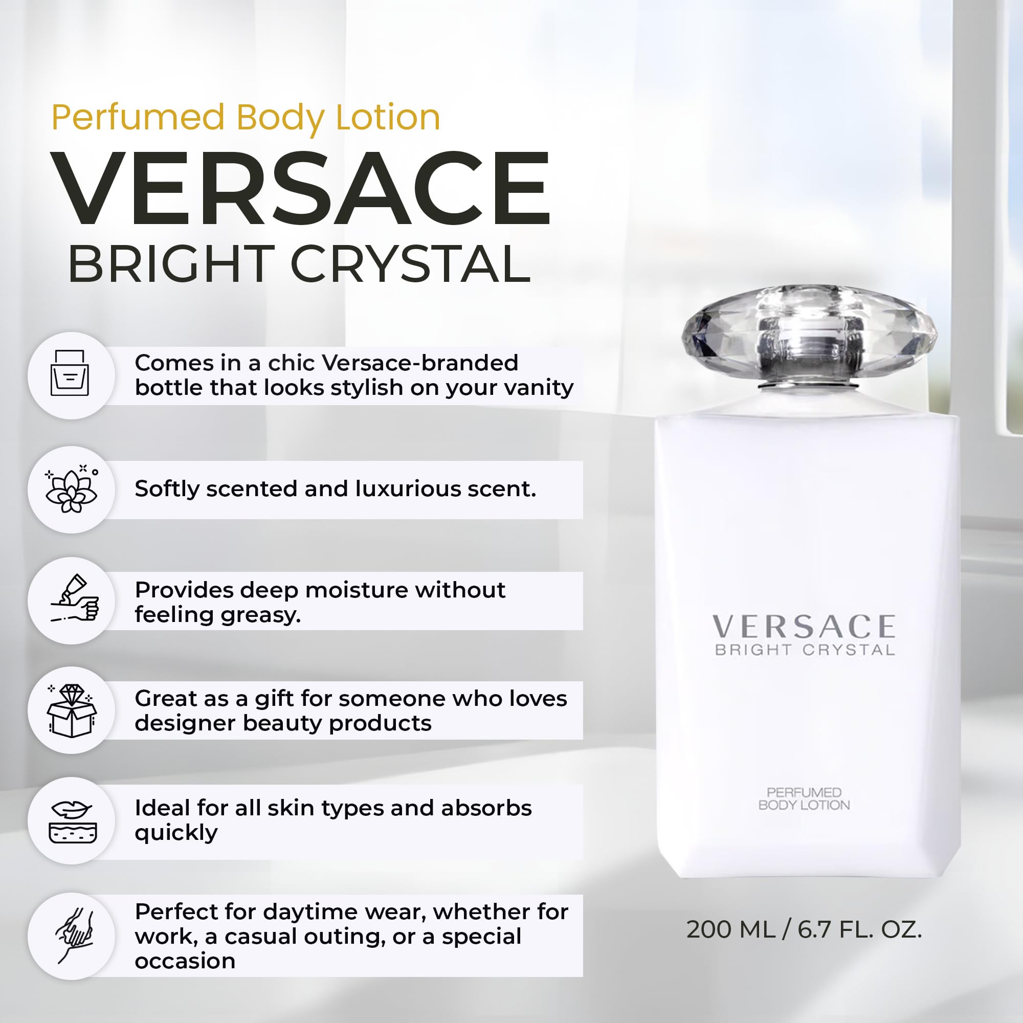 Versace Bright Crystal: aplicación diaria suave para piel hidratada
