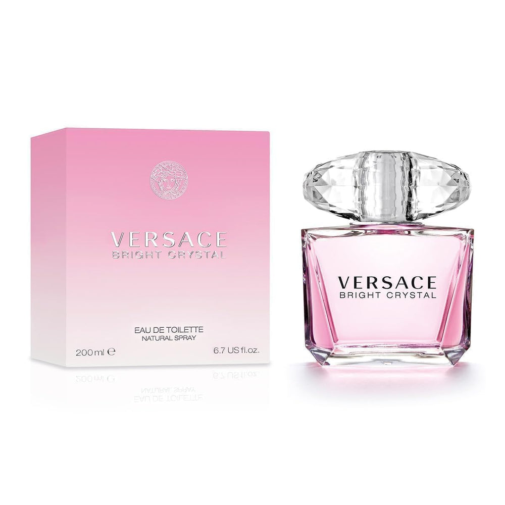 Versace Bright Crystal, etiqueta destacada para reconocer la fragancia de la colección.