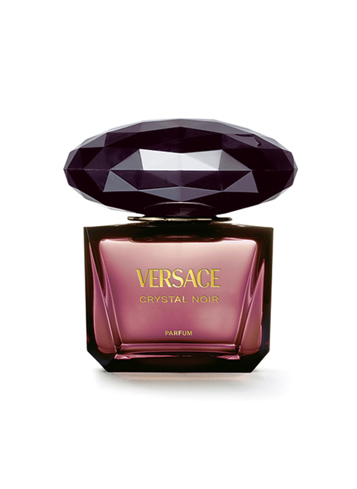 Versace Bright Crystal Noir Parfum frasco frontal, perfume para ocasiones elegantes y nocturnas.