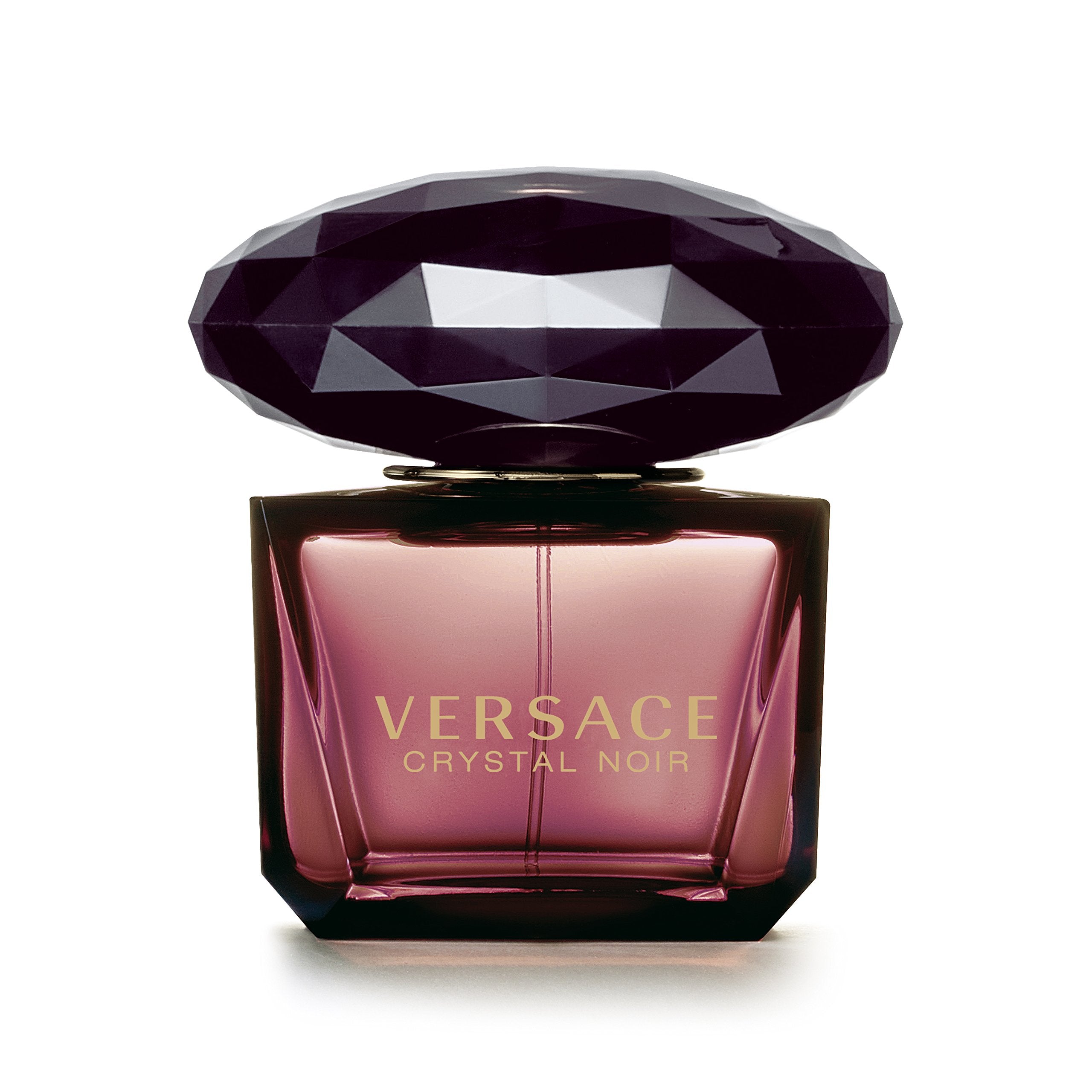 Versace Crystal Noir frasco en detalle, acabado lujoso y aroma distintivo para reuniones