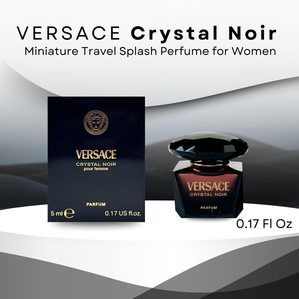 Versace Crystal Noir mini bottle cap close-up, portable fragrance for evenings.