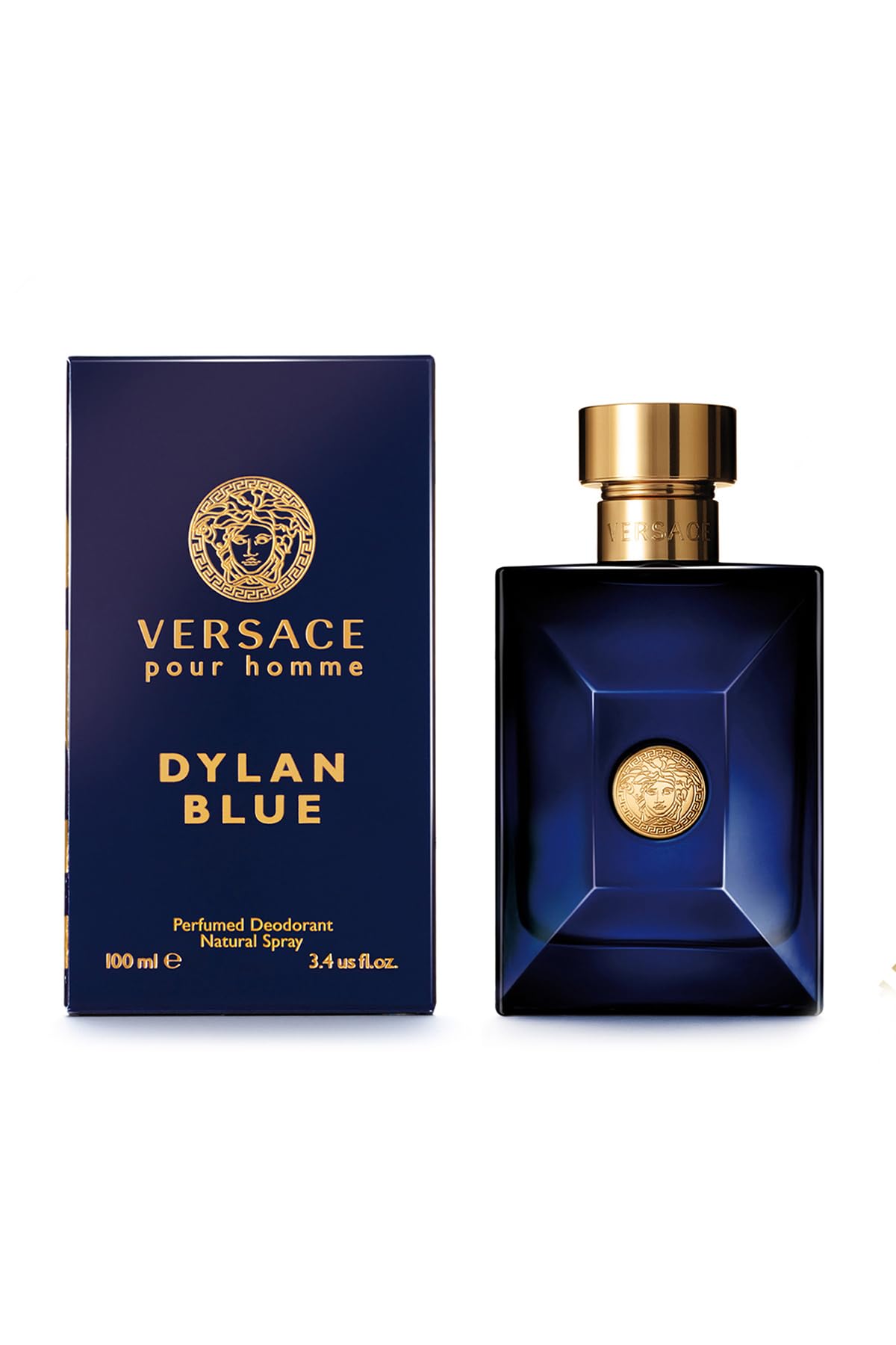 Versace Dylan Blue, detalle de la tapa y textura, sugerente para uso diario.