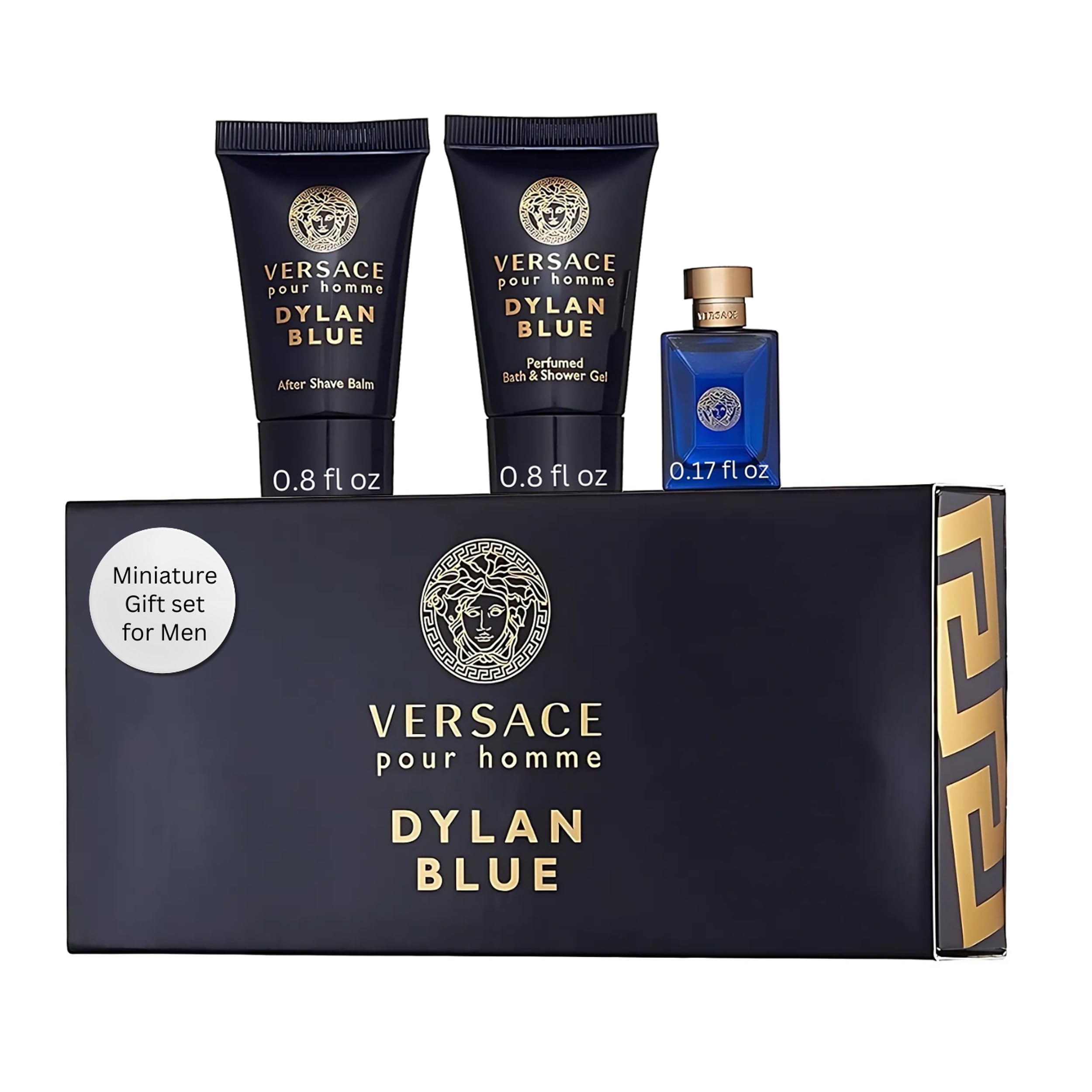 Versace Dylan Blue Set miniaturas: empaque elegante para regalo y colección