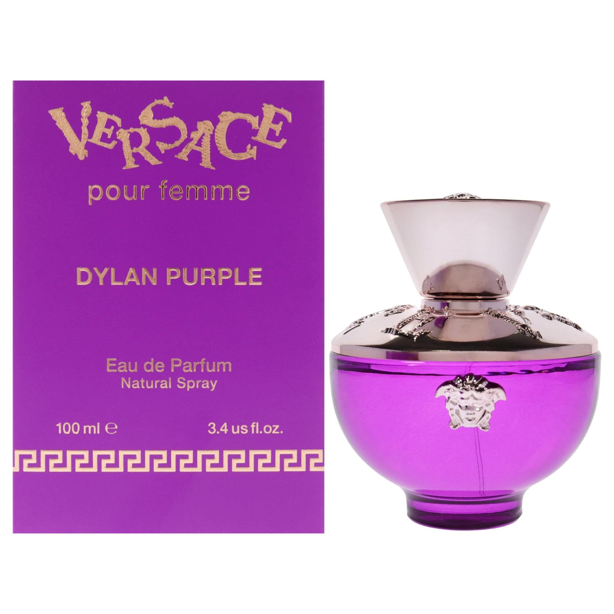 Versace Dylan Purple, botella rosa brillante, ideal para uso diario y eventos.