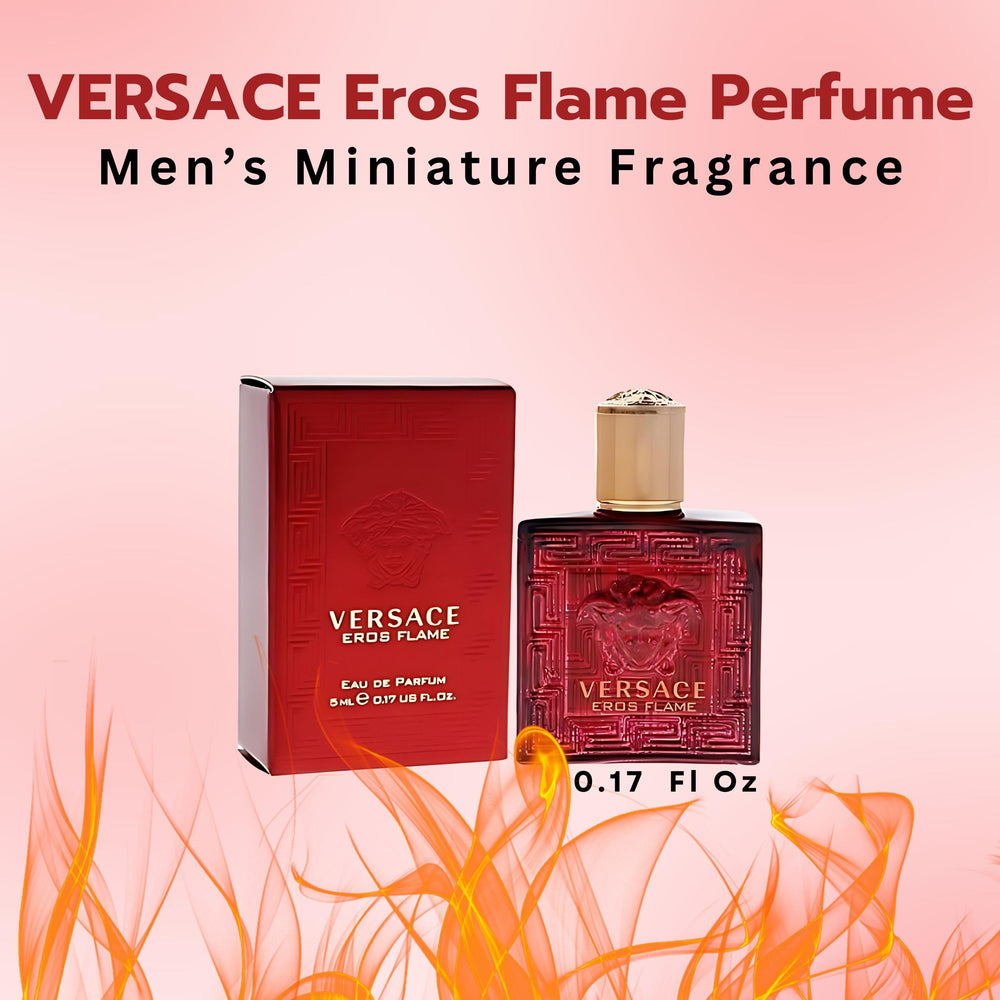 Caja exterior Versace Eros Flame mini, ideal para regalo o prueba de fragancia.