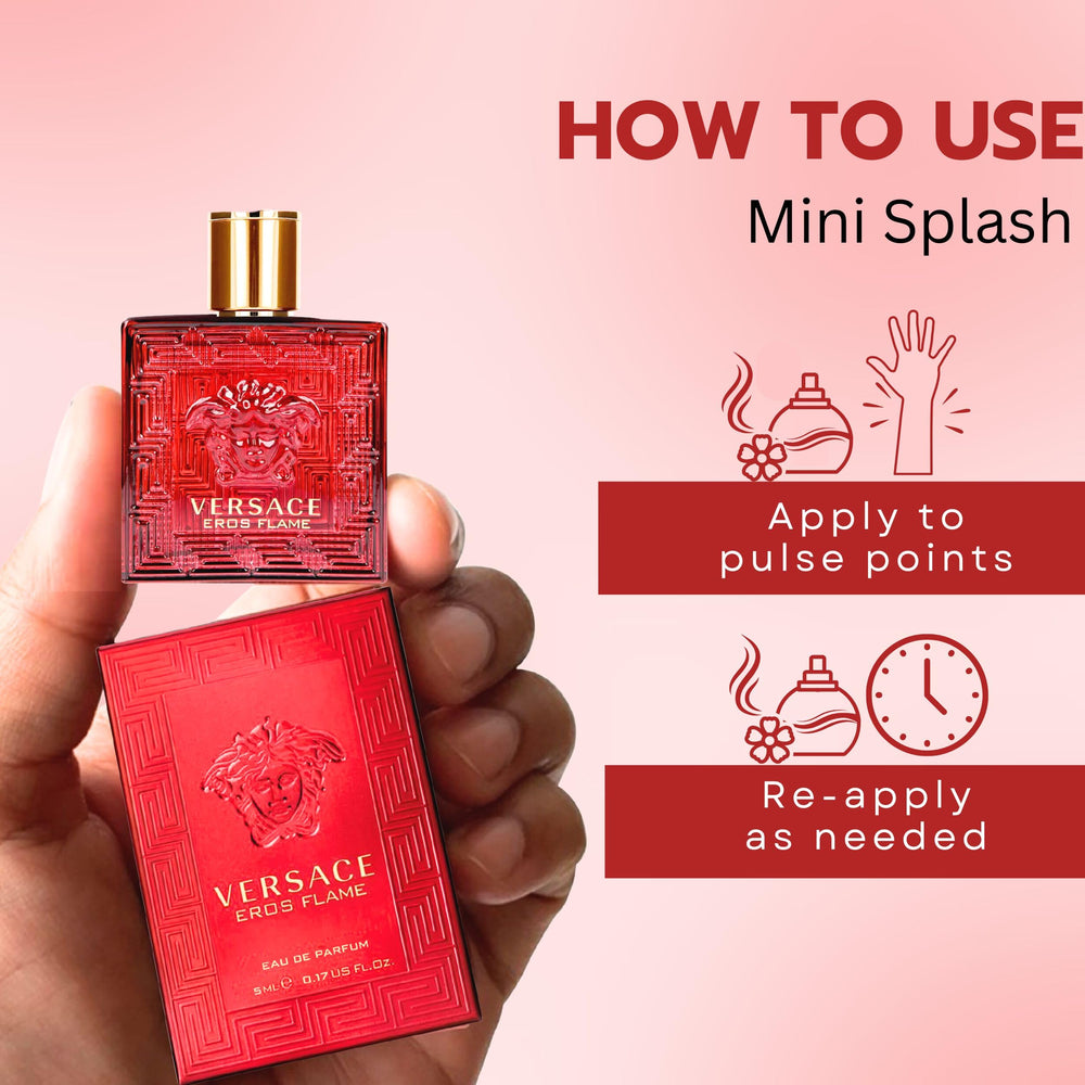 Notas cítricas de limón y rosa en Versace Eros Flame mini, toque refrescante.