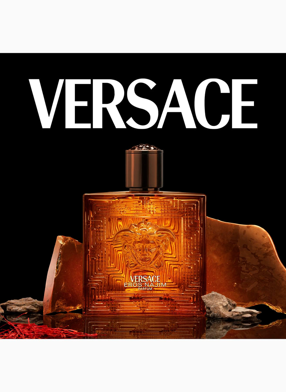 Versace Eros Najim envase detalle resalta Greca grabada y tapa bronce
