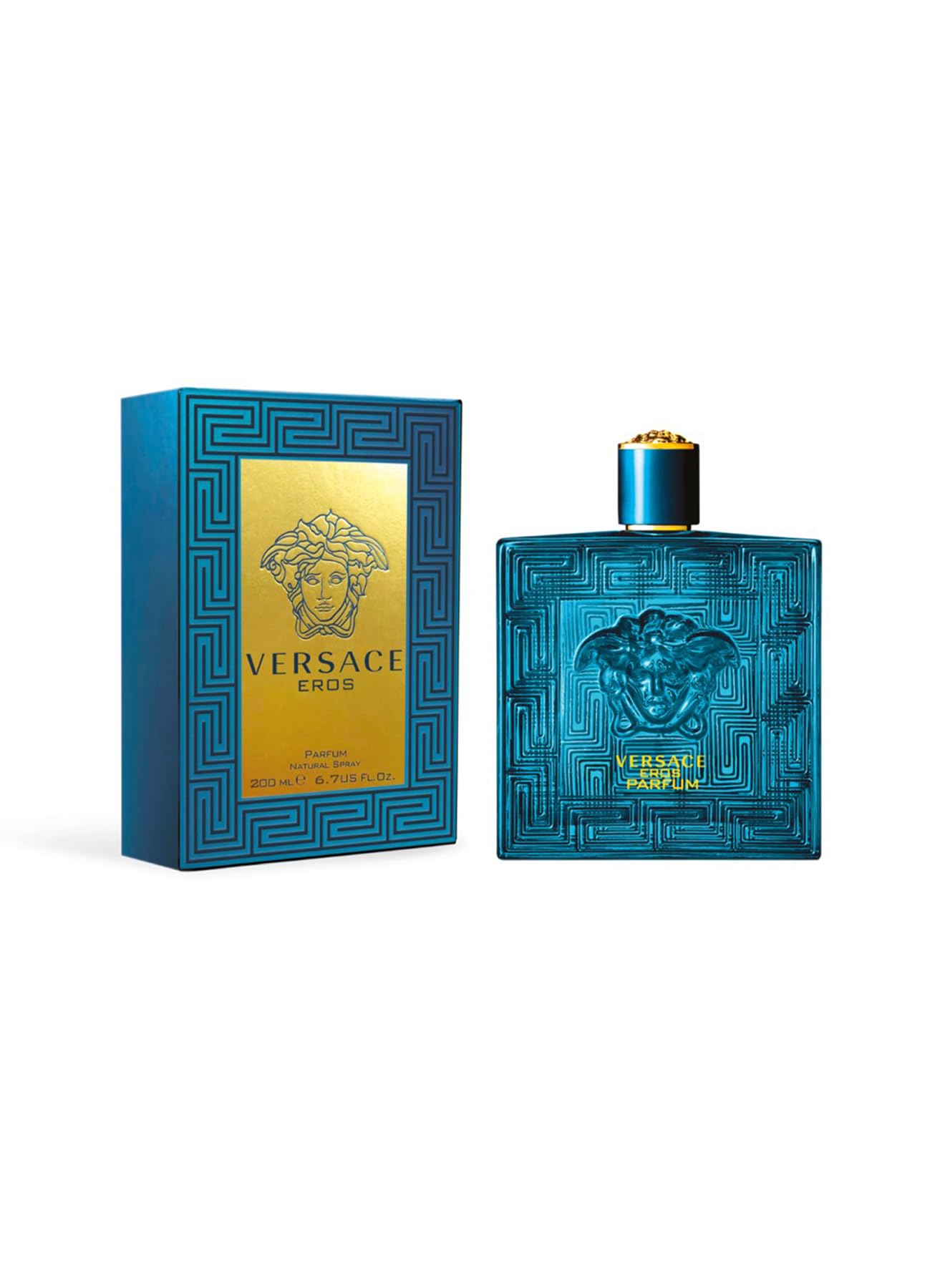 Versace Eros parfum spray closeup emphasizes bold scent with modern versatility.