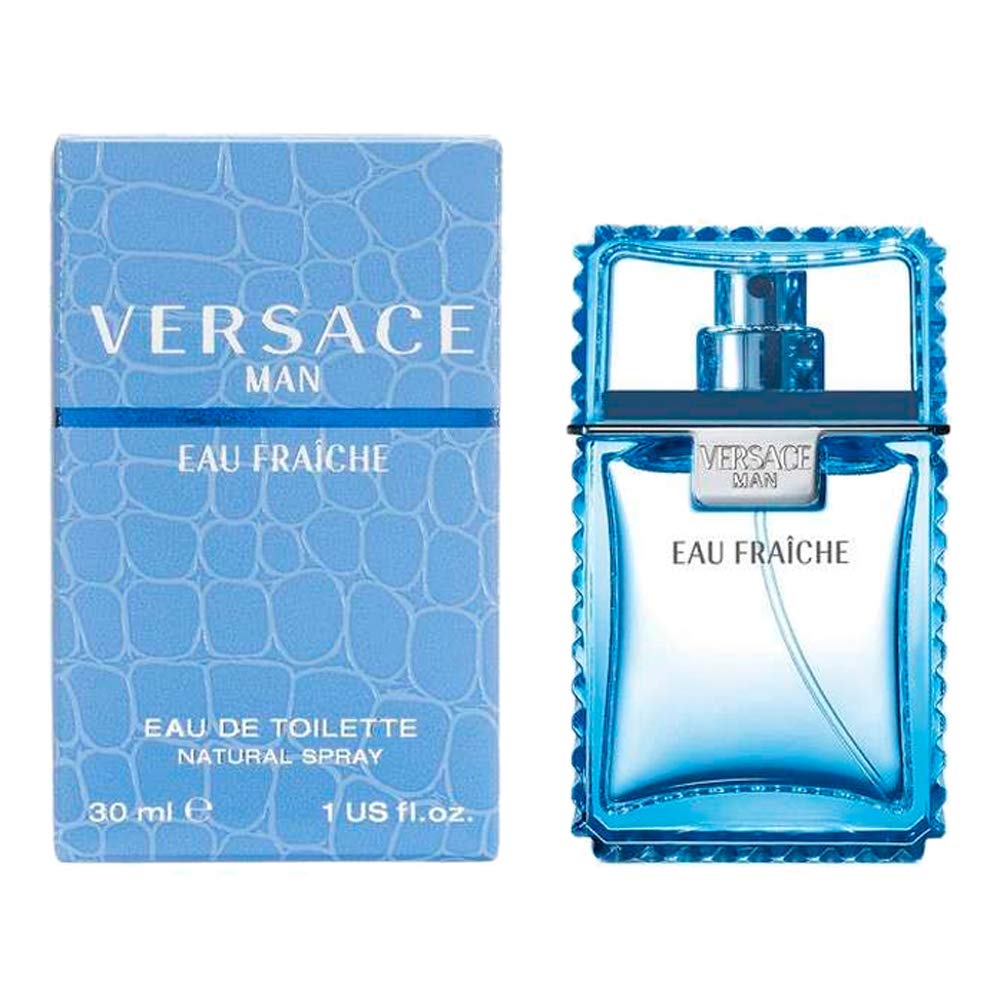 Versace Man Eau Fraiche: botella frontal, fragancia fresca para uso diario y verano