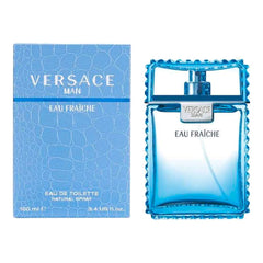 Versace Man Eau Fraiche, vista frontal de la botella, ideal para uso diario elegante.