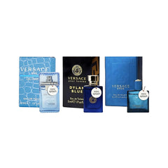 Versace mini-trío regalo para hombres, vista frontal de la caja, ideal como regalo de lujo.