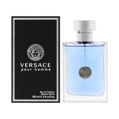 Versace Pour Homme: frasco en primer plano, aroma fresco para uso diario.