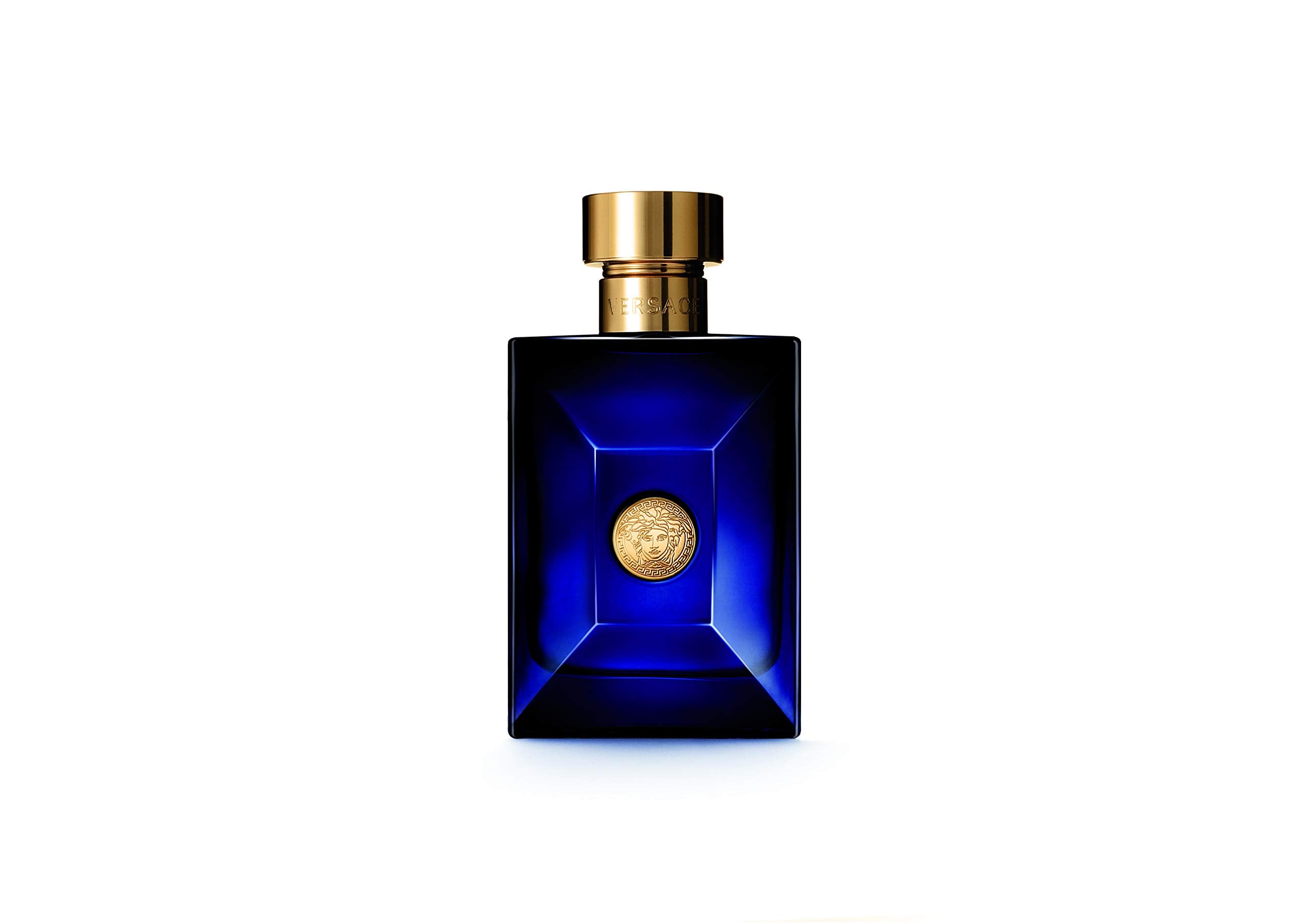 Versace Pour Homme Dylan Blue frasco en primer plano para apreciar el diseño