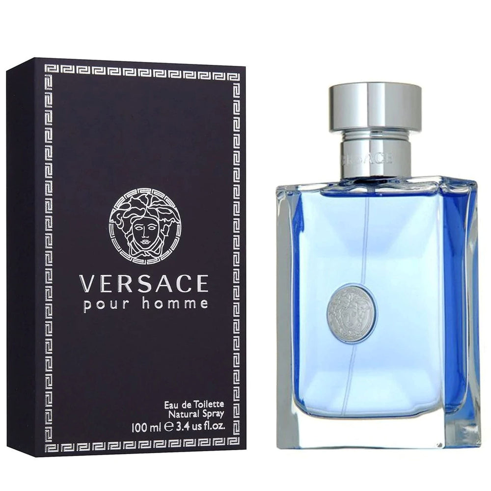 Versace Pour Homme, etiqueta; branding distinguido y fácil de reconocer.