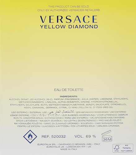 Frasco Versace Yellow Diamond visto de frente, diseño icónico